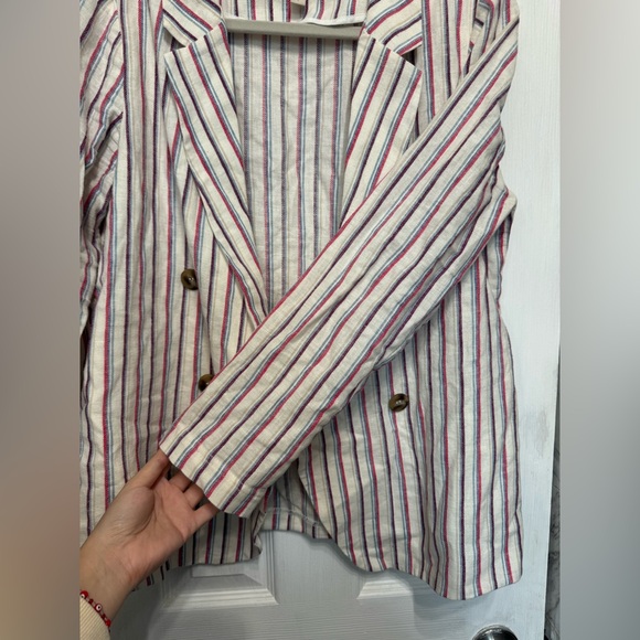 Anthropologie Dolan Anna Double-Breasted Striped Linen Blend Blazer - Picture 10 of 15